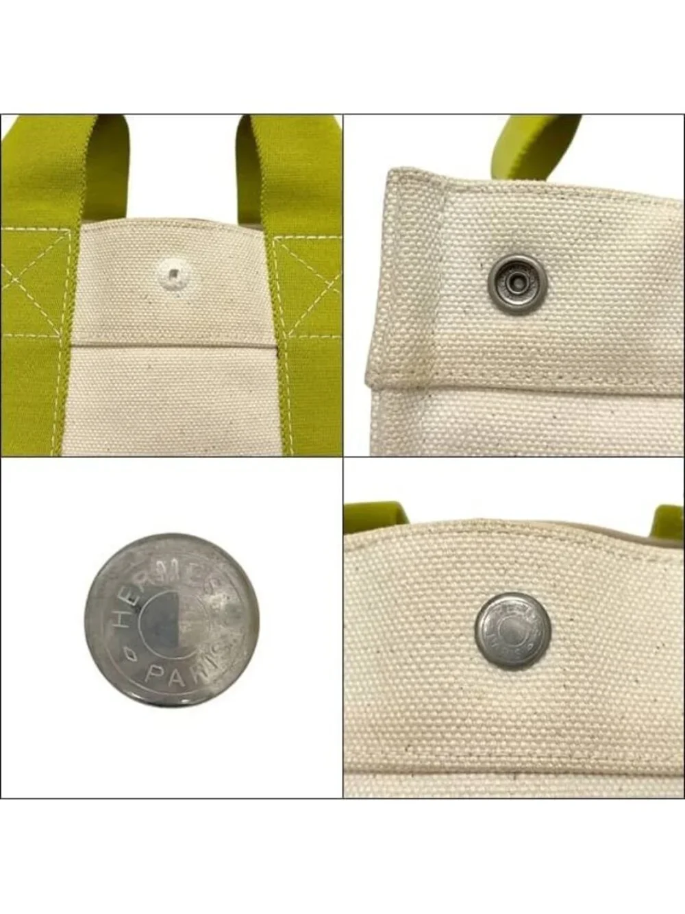 Hermes Tote Bora PM White Green Yellow Canvas